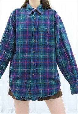 90s Vintage Multicoloured Plaid Check Collared Shirt 