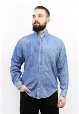 L L BEAN Vintage Men's S Denim Shirt Button Up Long Sleeve
