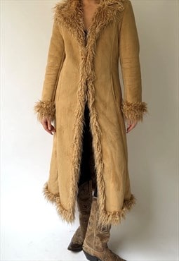 Vintage Beige Maxi Afghan Coat