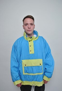 80's festival jacket, vintage anorak sport jacket blue color
