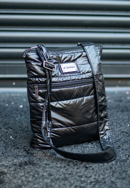 Unisex Vintage Lotto Black Padded Puffer Crossbody Man Bag