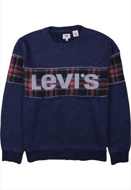 Vintage 90's Levi's Sweatshirt Spellout Crew Neck Navy Blue