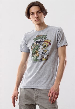 VINTAGE NINJA TURTLES BART SIMPSON 90S GRAPHIC TEE GRAY