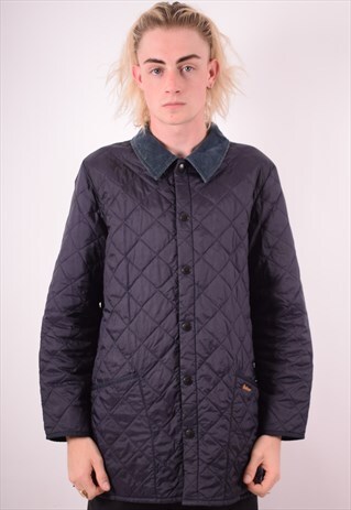 BARBOUR MENS VINTAGE QUILTED JACKET MEDIUM BLUE 90S