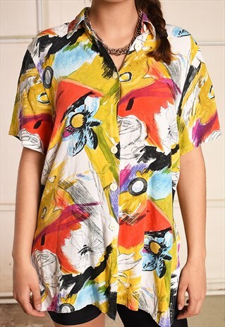 90'S RETRO ABSTRACT FLORAL PRINT FESTIVAL BLOUSE TOP