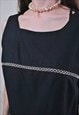 VINTAGE 90'S TANK TOP, BLACK MINIMALIST TOP - MEDIUM 