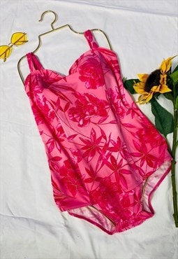 Vintage 80s Pink Floral Print Swimsuit
