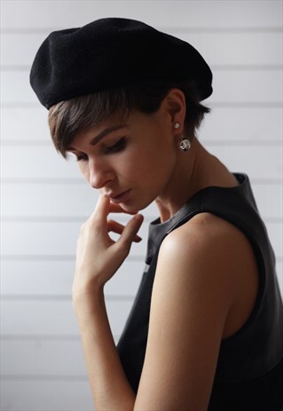 KANGOL VINTAGE BLACK WOOL FLAT CAP BERET HAT