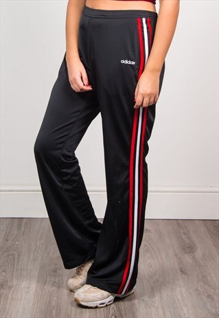 ADIDAS 90'S BLACK HIGH WAIST TRACKSUIT BOTTOMS TROUSERS