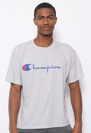 VINTAGE CHAMPION BIG SPELL OUT LOGO T-SHIRT GREY