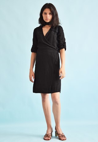 90'S RETRO WRAP UP LINEN MINI DRESS
