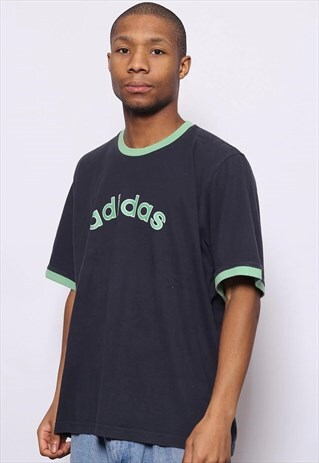 VINTAGE ADIDAS SPELLOUT LOGO T-SHIRT BLUE