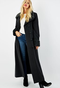 De La Creme Womens Grey Military Faux Fur Trim Maxi Coat