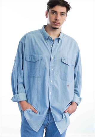 VINTAGE TOMMY HILFIGER DENIM SHIRT LOGO 90S XL 12.8