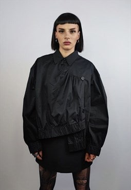Asymmetric shirt unusual Gothic top catwalk blouse in black