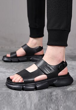 Utility sandals edgy high fashion chunky sole Gothic shoes