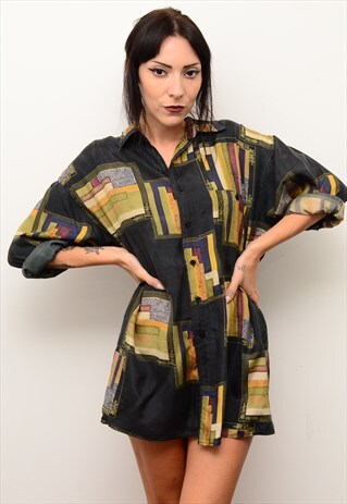 VINTAGE 90'S ARTY ABSTRACT PATTERNED OVERSIZED SHIRT