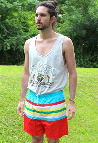 VINTAGE 80S BEACH SHORTS - MEDIUM D5 - FESTIVAL RETRO HOLS