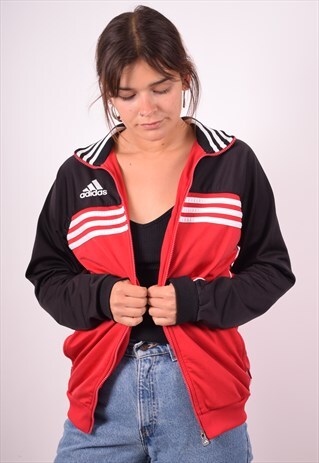 ADIDAS WOMENS VINTAGE TRACKSUIT TOP JACKET SMALL RED 90S