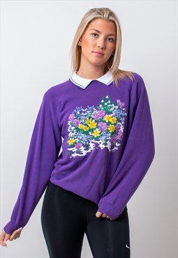 Vintage Floral Graphic Sweatshirt in Purple Medium