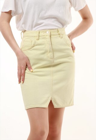 90S VINTAGE DENIM HIGH WAISTED YELLOW PENCIL SKIRT 619
