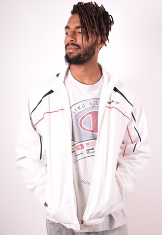 REEBOK MENS VINTAGE TRACKSUIT TOP JACKET MEDIUM WHITE 90S