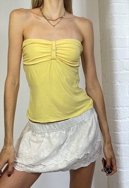 Vintage Y2k Strapless Bandeau Top Yellow Summer Festival