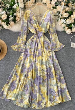 Miillow Retro flared sleeve waist floral dress