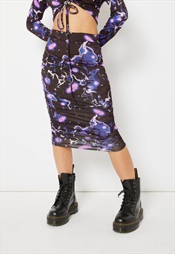 Skinnydip London Ruched Midi Skirt Co-ord in Galactic Print