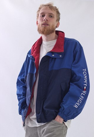 VINTAGE MENS TOMMY HILFIGER BIG LOGO WINDBREAKER JACKET