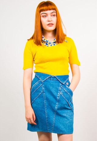 VINTAGE 90'S BLUE DENIM HIGH WAIST MINI SKIRT
