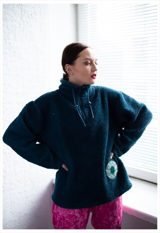 VINTAGE 90'S BLUE TEDDY BEAR FLEECE JUMPER