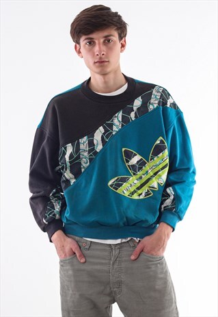 VINTAGE ADIDAS ORIGINALS CREW NECK 90S BLUE BLACK BIG LOGO