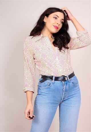 VINTAGE 70S ABSTRACT PRINT BLOUSE