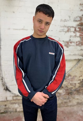 VINTAGE DUNLOP 90'S THICK CREWNECK SWEATSHIRT - NAVY/RED