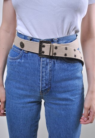 WOMAN VINTAGE BEIGE MINIMALIST WIDE COTTON BELT