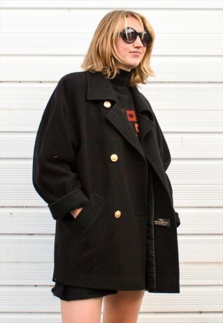 VINTAGE 90S BLACK WOOL PEAI COAT