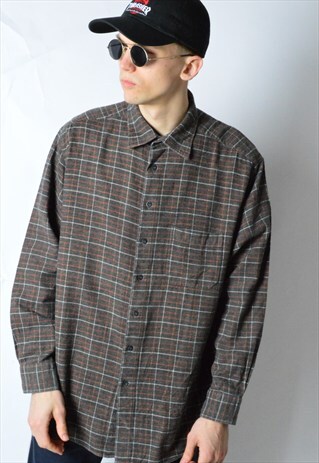 VINTAGE 90S GREY CHECK GRUNGE LONG SLEEVE SHIRT
