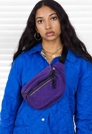 PURPLE CORDUROY CROSS BODY BUMBAG 4.8