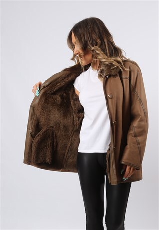 SHEEPSKIN SHEARLING LEATHER SHORT COAT UK 14 (EHCB)