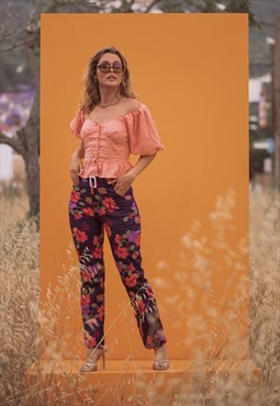  ABBY Bright Floral Pants Straight Leg Retro Trousers