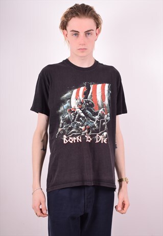 MENS VINTAGE T-SHIRT TOP LARGE BLACK 90S