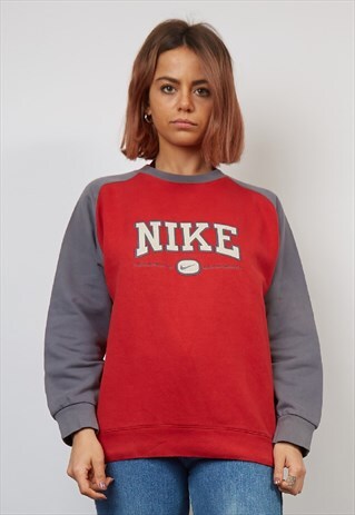 VINTAGE 90'S NIKE RED/GREY RAGLAN SWEATSHIRT