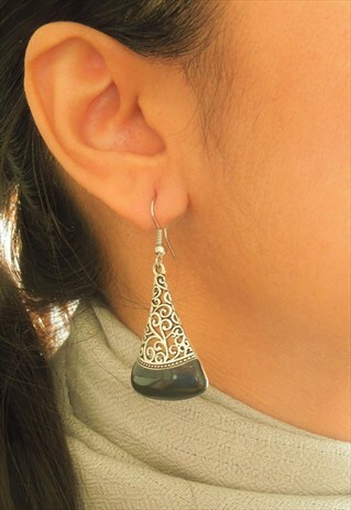 BLACK AND SILVER EVENING FILIGREE EARRINGS
