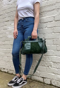 80s Green Suede & Leather Handbag