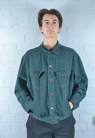 VINTAGE LEE GREEN "DR QUINN" EMBROIDERED DENIM JACKET
