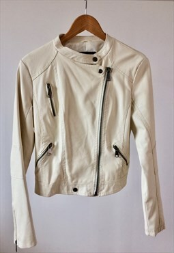 Vintage Cream Biker Style Jacket