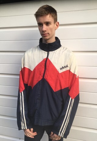 MENS VINTAGE 80S RED BLUE ADIDAS SHELL SUIT ZIPPER JACKET