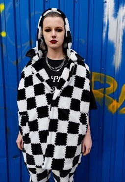 Chequerboard fleece gilet handmade check hoodie SKA jacket
