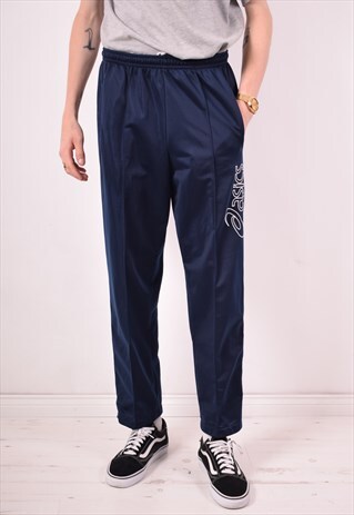 ASICS MENS VINTAGE TRACKSUIT TROUSERS LARGE BLUE 90S